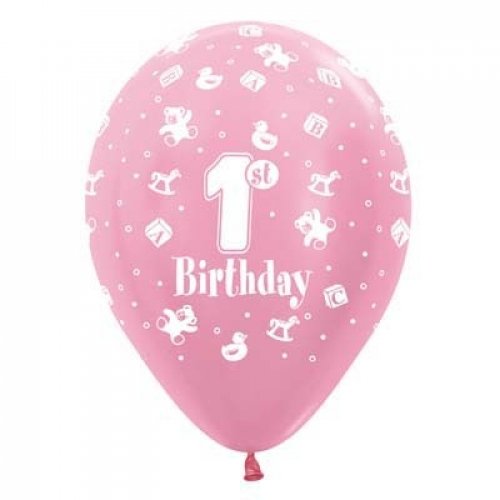 (image for) 1st Birthday Girl Latex Balloon (Float Time 3+ Days) - Click Image to Close