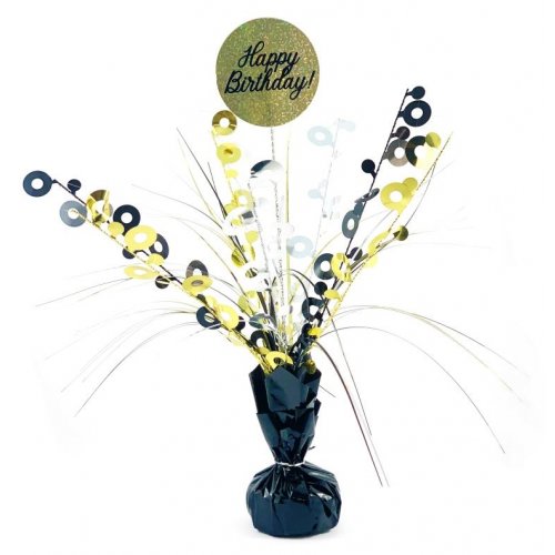 (image for) Happy Birthday Holographic Table Centrepiece Black + Gold