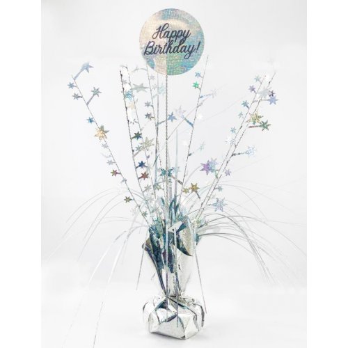 (image for) Happy Birthday Holographic Table Centrepiece Silver