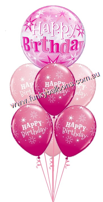 (image for) Pink Starburst Bubble Happy Birthday Bouquet - Click Image to Close