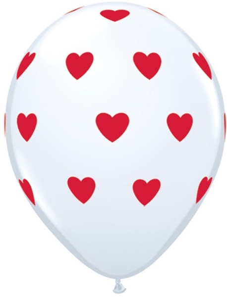 (image for) Red Hearts on White Latex Balloon (Float Time 3+ Days) - Click Image to Close