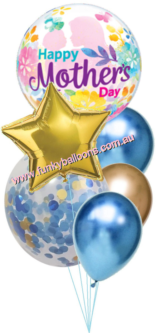 (image for) Blue + Gold Mothers Day Bubble Confetti Bouquet - Click Image to Close