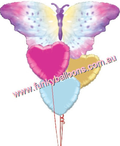 (image for) Butterfly + Hearts Balloon Bouquet - Click Image to Close