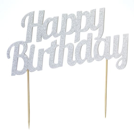 (image for) Cake Topper - Happy Birthday - Silver