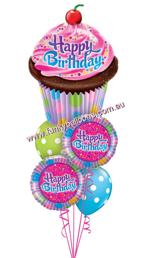 (image for) Birthday Cupcake + Dots Bouquet - Click Image to Close
