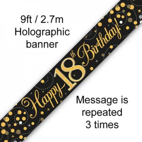 (image for) Fizz Black + Gold 18th Birthday Foil Banner (2.7m) - Click Image to Close