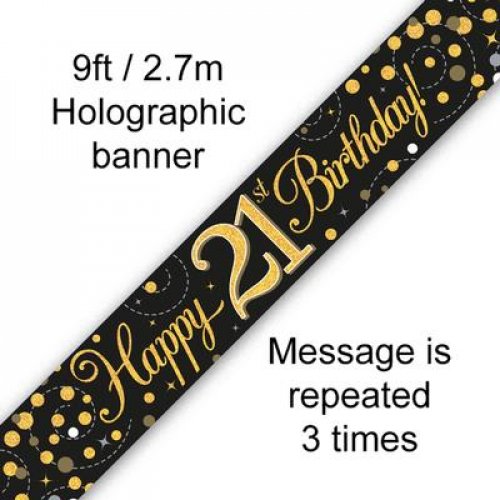 (image for) Fizz Black + Gold 21st Birthday Foil Banner (2.7m) - Click Image to Close