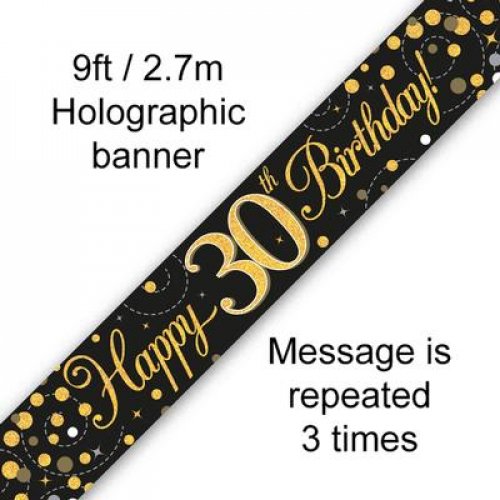 (image for) Fizz Black + Gold 30th Birthday Foil Banner (2.7m)