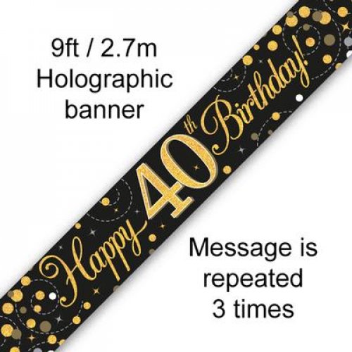 (image for) Fizz Black + Gold 40th Birthday Foil Banner (2.7m) - Click Image to Close