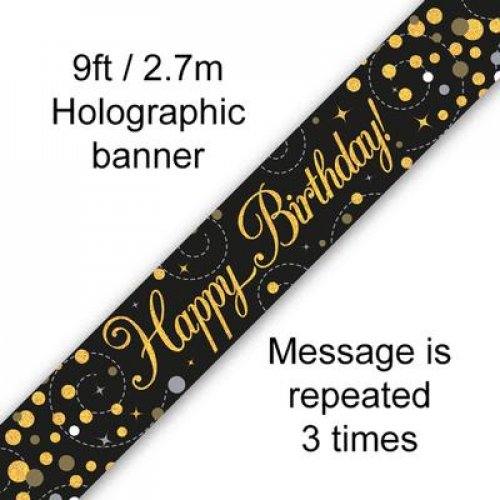 (image for) Fizz Black + Gold Happy Birthday Foil Banner (2.7m)