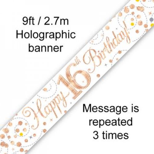 (image for) Fizz Rose Gold 16th Birthday Foil Banner (2.7m) - Click Image to Close