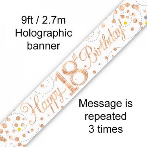 (image for) Fizz Rose Gold 18th Birthday Foil Banner (2.7m) - Click Image to Close