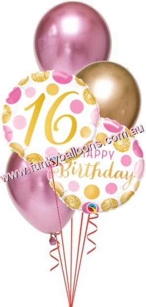 (image for) 16th Birthday Gold + Pink Chrome Bouquet - Click Image to Close