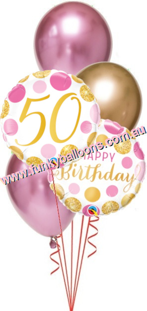 (image for) 50th Birthday Gold + Pink Chrome Bouquet - Click Image to Close