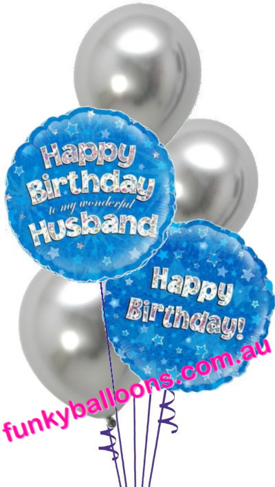 (image for) Happy Birthday Husband Blue + Silver Bouquet