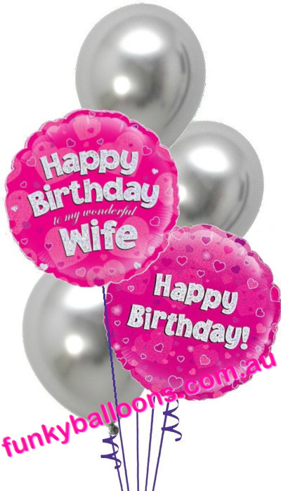 (image for) Happy Birthday Wife Pink + Silver Bouquet