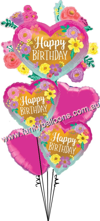 (image for) Painted Flowers + Hearts Birthday Bouquet - Click Image to Close