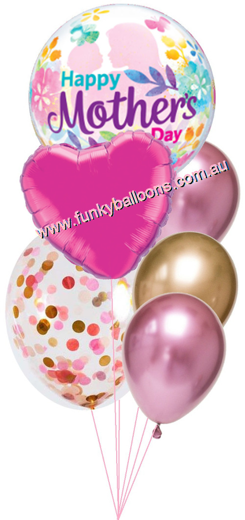 (image for) Pink + Gold Mothers Day Bubble Confetti Bouquet - Click Image to Close