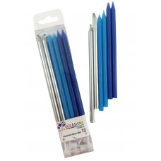 (image for) Slim Candles - Blues + Whites (12) + Holders - Click Image to Close