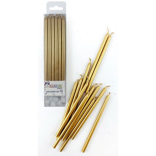 (image for) Slim Candles - Gold (12) + Holders - Click Image to Close