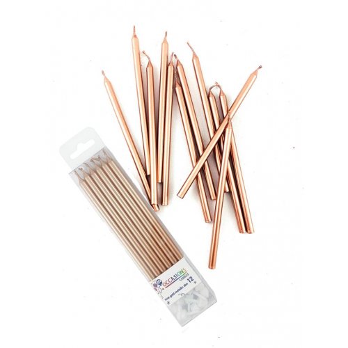 (image for) Slim Candles - Rose Gold (12) + Holders - Click Image to Close
