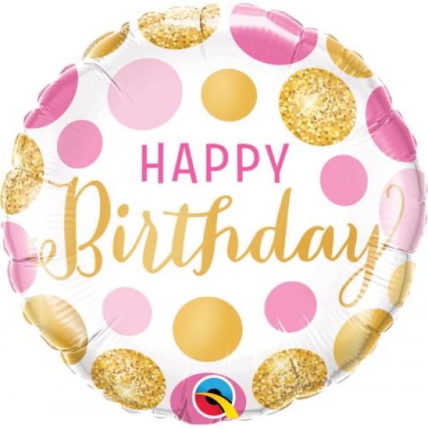 (image for) Happy Birthday Pink + Gold Dots Foil