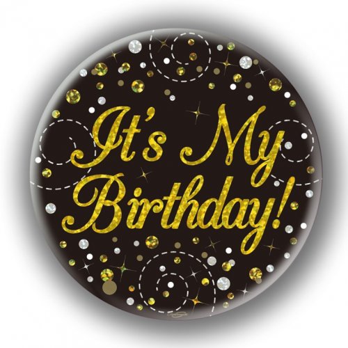 (image for) It's My Birthday Sparkling Fizz Black + Gold Badge