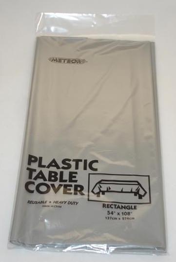 Silver Plastic Table Cover ~ Rectangle