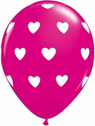 (image for) White Hearts on Wild Berry Latex Balloon (Float Time 3+ Days)