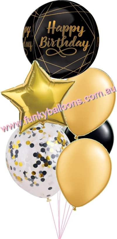 Black + Gold Sparkling Orbz Birthday Balloon Bouquet