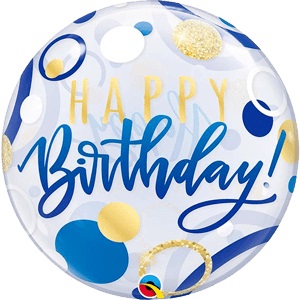 (image for) Blue + Gold Happy Birthday Bubble Balloon