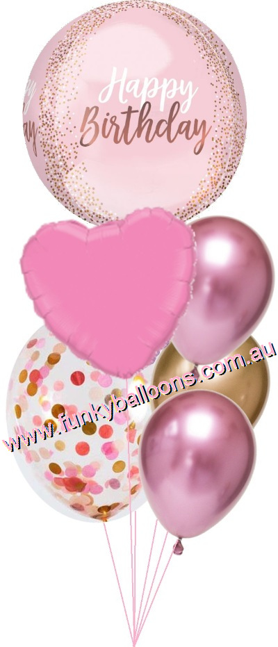 Pink + Gold Sparkling Orbz Birthday Balloon Bouquet