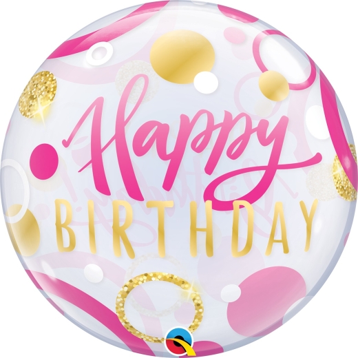 (image for) Pink + Gold Happy Birthday Bubble Balloon